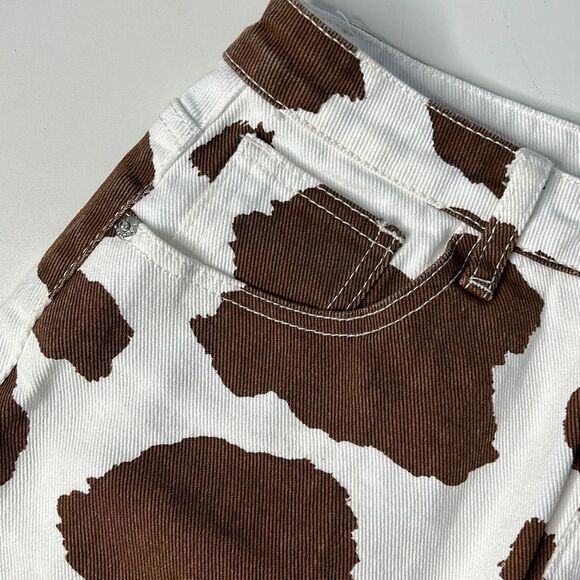 Shein Cow Print High Rise Mini Denim Skirt Medium - Picture 2 of 8